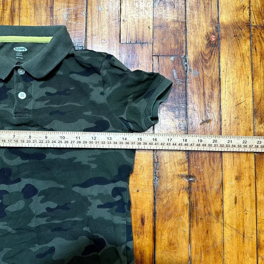 Old Navy Polo Shirt Boys Small Olive Camouflage Stretch Short Sleeve Performance